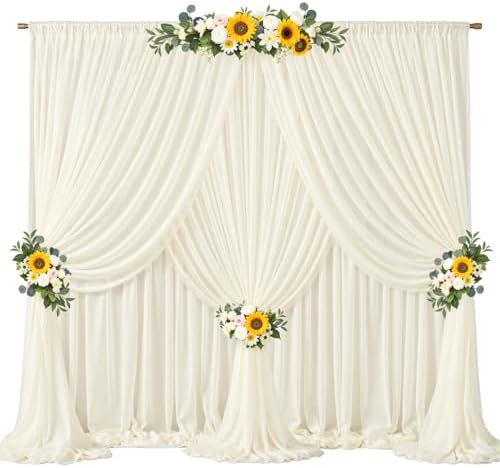 30ft x 10ft Ivory Backdrop Curtain Drapes, Wrinkle-Free Sheer Chiffon Fabric Photo Background Panels for Wedding Arch Party Ceremony Stage Photography Decorations by WishCare