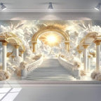 Golden Heaven Sent Theme Banner Paradise Stairway Holy Light White Dove Floral Angel Easter Background Heaven Sent Baby Shower Church Event Banners Christian Religious Backdrop(Gold, 8 * 6feet) by Unknown