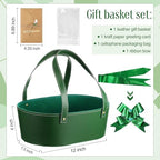 Wonderjune Empty Baskets for Gift Thanksgiving Leather Gift Bags, Green - Image 2