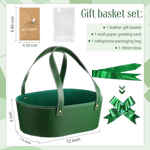 Wonderjune Empty Baskets for Gift Thanksgiving Leather Gift Bags, Green - Image 2