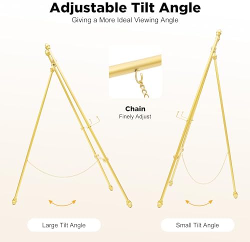 2pcs Wedding Welcome Sign Holder Portable Easel Display Stand for Poster Gold Metal Party Sign Stand Background Decor Tall Floor Easel Frame for Photo Reception Board Birthday Baby Bridal Shower Graduation (46.5''H) - Image 6