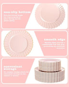 YOUBET 100PCS Pink and Gold Scalloped Plastic Plates for Wedding Party - Image 6