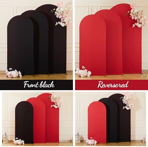 Wedding Arch Backdrop Cover Set of 3, Red and Black Double Color Arch Stand Covers, 7.2FT, 6.6FT, 6FT Spandex Fitted Arch Covers for Graduation Birthday Party Banquet Photography Background Decoration - Image 5