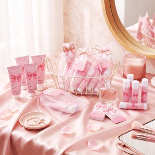 Loopeer 24 Set Pink Bow Party Favors Coquette Party Gifts Favors with Lip Balm Hand Cream Card Bags for Bridal Shower Baby Shower Birthday Stuffers - Image 4