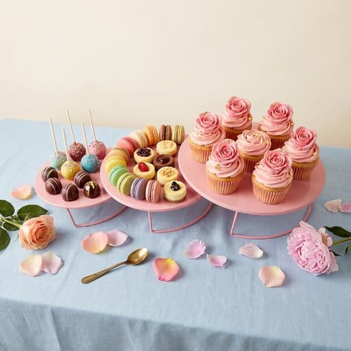 Pink 3Pcs Half-Circle Nesting Metal Cake Stand Set 8/10/12 Inch Tray by CBBZJY