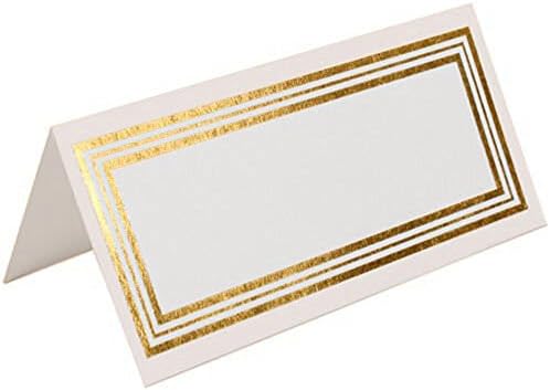 JAM PAPER Foldover Wedding Table Place Cards - 2 x 4 1/4 - White with Gold Triple Border - 100/Pack by JAMPaper