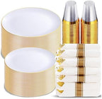 KIRE 350 PCS White and Gold Plates - Plastic Dinnerware Set for Wedding by KIRE