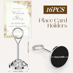 Urban Deco 16 Pieces Table Card Holder Place Card Holders 4 inches Steel Card Holders for Photos, Food Signs, Memo Notes, Weddings, Restaurants, Birthdays (Silver Round) - Image 2