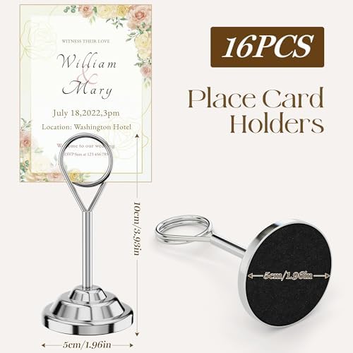 Urban Deco 16 Pieces Table Card Holder Place Card Holders 4 inches Steel Card Holders for Photos, Food Signs, Memo Notes, Weddings, Restaurants, Birthdays (Silver Round) - Image 2