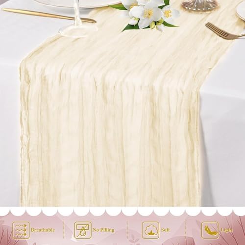 24 Pack Ivory Cheesecloth Table Runner 17"x108" Boho Gauze Fabric Table Runner Vintage Rustic Sheer Runners for Wedding Party Bridal Baby Shower Table Decorations - Image 5