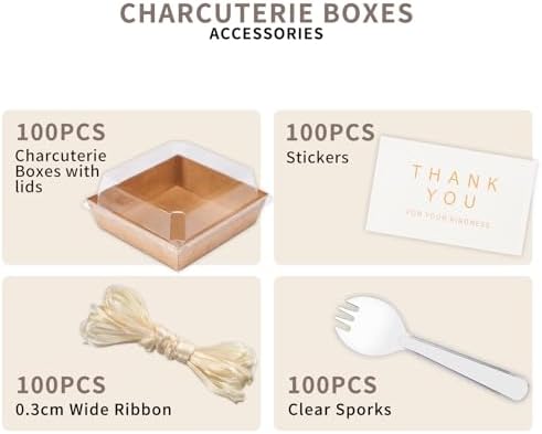 100pcs Smal Charcuterie Boxes with Clear Lids - Disposable Food Containers for Desserts,Boxes for Sandwich, Cake Slice Packaging, Fruit,Salad,Perfect for Bakery Treats,(Brown, 5.3 * 4.9 * 2.5 in) - Image 4