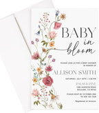 All Ewired Up Baby in Bloom Shower Invitations with Envelopes and Diaper Raffle Tickets and Book Request Library Cards, Boho Wildflower Gender Reveal Party Shower Activities Supplies, Personalized by AllEwiredUp