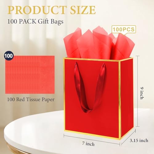 Addblu 100 Pack Bulk Luxury Gift Bags with Handles & 100 Tissue Papers - Image 2