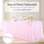 Pink Tablecloth for 6 Foot Rectangle Tables with Ruffle Tulle Table Skirt - Image 5