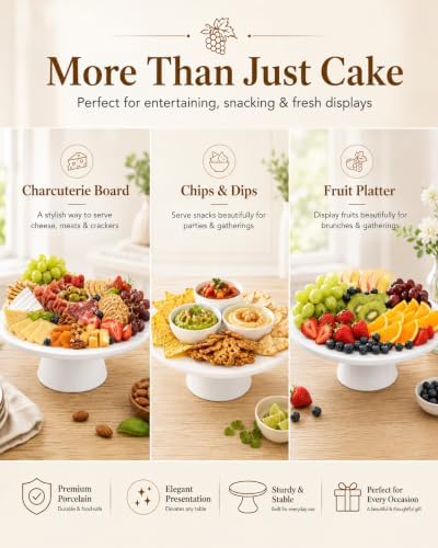 Porcelain Cake Stand, 12 Inch Round Cake Stand Display, White - Image 6