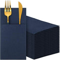 Cindeer 150 Pcs Navy Blue Linen Dinner Napkins with Built in Flatware by Cindeer