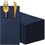 Cindeer 150 Pcs Navy Blue Linen Dinner Napkins with Built in Flatware by Cindeer