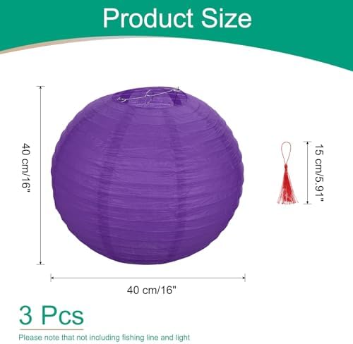 uxcell 3Pcs Dark Purple Round Paper Lanterns 16" Chinese Paper Lantern - Image 2
