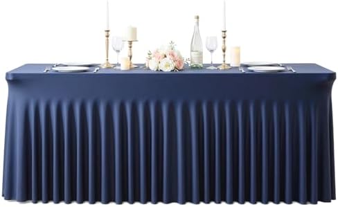 Navy Blue Table Cloth for 6 Foot Rectangle Tables Fitted Stretch Spandex Table Cover with Skirt 6ft Baby Shower Birthday Party Banquet Ruffle Navy Tablecloth Wedding Table Cloths Desk Skirt, 4 Pack - Image 7