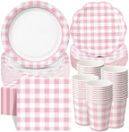 Funnymoom 250 Pcs Pink Gingham Paper Plates and Napkins Party Supplies by Funnymoom