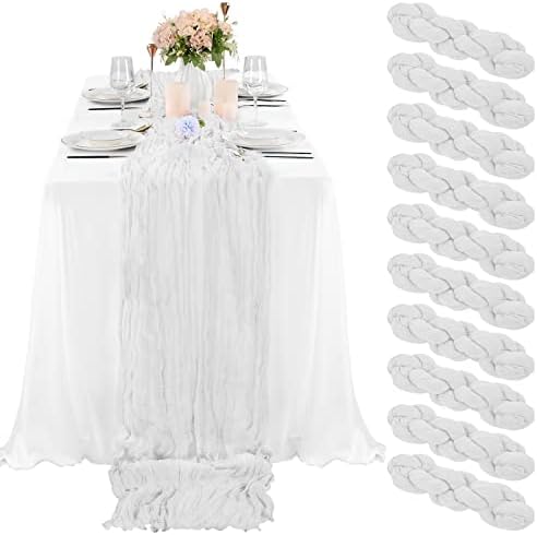 10 Pack Cheesecloth Table Runner 35 x 120 Inch, White by REWOMC