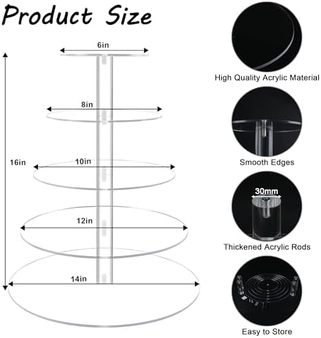 5 Tier Cupcake Stand, Large Round Acrylic Cupcake Tower for Wedding - Image 7