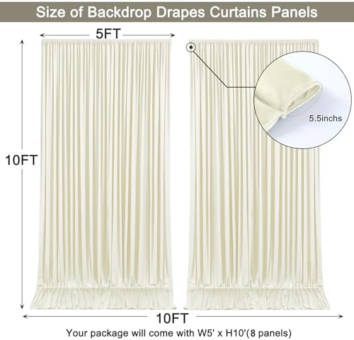 40x10ft Beige Backdrop Curtain for Wedding Parties Wrinkle Free Fabric Beige Drapes Backdrop Decoration for Baby Shower Birthday Photography Decoration 8 Panels, 5ft x 10ft - Image 5