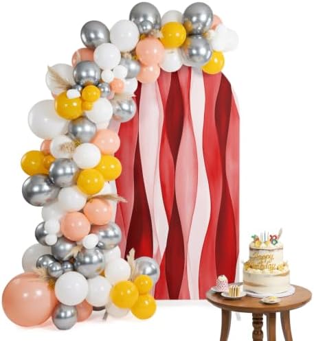 Red Water Waves Arch Backdrop Cover 7.2 ft Ombre Abstract Strips 2 Sided Wedding Arch Covers Stretchy Backdrop Round Top for Birthday, Party, Baby Shower Decorations by Unknown