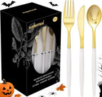 Supernal 102pcs White and Gold Plastic Silverware Set,34 Guests by supernal
