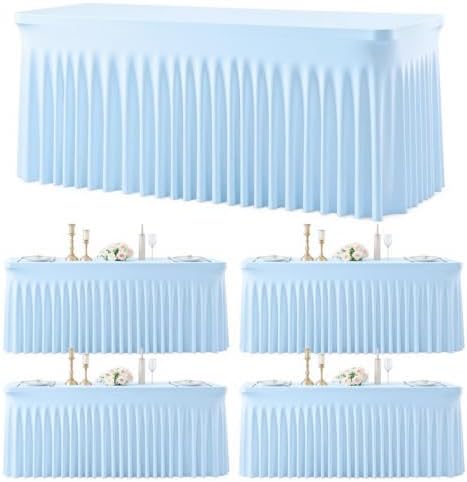 4 Pack Baby Blue Table Cloth for 8 Foot Rectangle Tables Spandex Fitted Tablecloth 8ft Stretch Table Covers Skirt Baby Blue Banquet Tablecloths Wrinkle Free Tablecloth for Party Wedding Birthday Event by Tao-GePartyDecorations