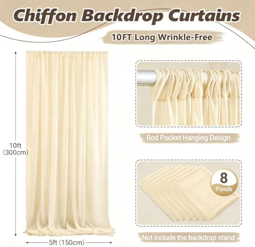 40ft x 10ft Champagne Backdrop Curtains, Wrinkle-Free Sheer Chiffon Fabric Photo Backdrop Drapes for Wedding Arch Party Ceremony Stage Photography Decorations - Image 2