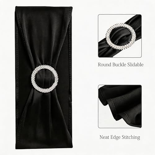 50 Pack Black Spandex Chair Sashes with Buckles - Image 4
