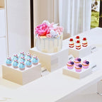 10” Large Buffet Risers with Mini Signs, Table Risers, Buffet Risers and Stands, Acrylic Cube Display Box Riser for Catering Party Buffet Table Food Display, Dessert, Cakes - White, Set of 4 Boxes - Image 4
