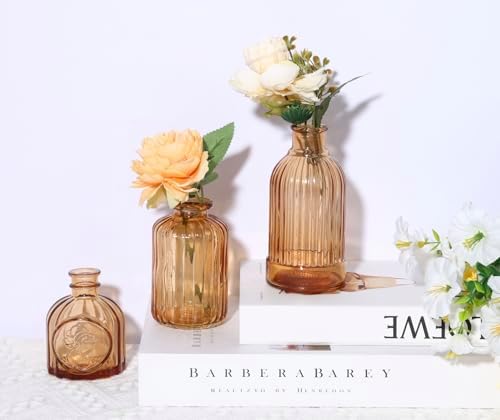 18pcs Amber Glass Bud Vase Set, Gold Small Flower Vases for Centerpieces - Image 4