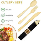 400 PCS Pre Rolled Cutlery Sets, Premium Gold Plastic Flatware Set Wrapped in Black Napkin, Disposable Cutlery Set with 100 Forks, 100 Knives, 100 Spoons, 100 Napkins for Wedding, Party, Dinner - Image 6