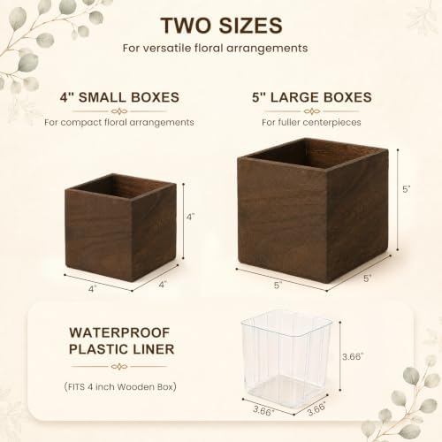 CONNOO 12 Set Wood Cube Planter Boxes, Square Vase Rustic Centerpieces - Image 2