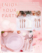 GATHER 700PCS Clear Rose Gold Plastic Plates 100 Guest for Wedding Party - Image 6