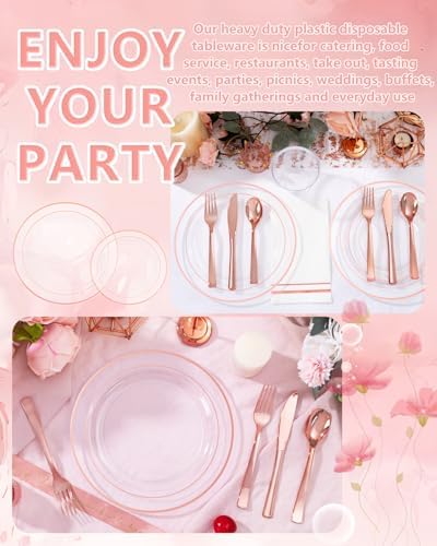 GATHER 700PCS Clear Rose Gold Plastic Plates 100 Guest for Wedding Party - Image 6