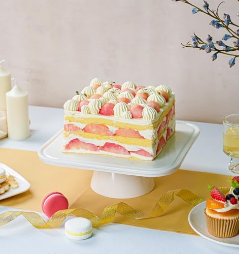 10" Square Ceramic Cake Stand 5-in-1 - White Pedestal Serving Platter for Wedding Birthday Party Baby Shower, Dessert Cupcake Fruit Display Stand, Multifunctional Kitchen Centerpiece - Image 4
