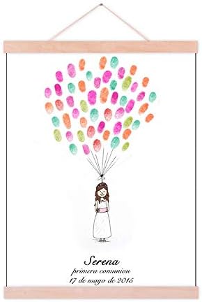 Customized Princess Baby Shwoer Sign in Guest Book for Girl 1st Communion Gifts DIY Fingerprint Signature Alternative with Wooden Hanger Ready to Hang-60x80cm by Unknown