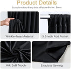 30x8ft Black Photo Backdrop Curtains for Parties Birthday Wrinkle Free Polyester Photoshoot Curtains Drapes Backdrop for Weddings Anniversary Graduation Stage Photography Background 6 Panels 5x8FT - Image 6