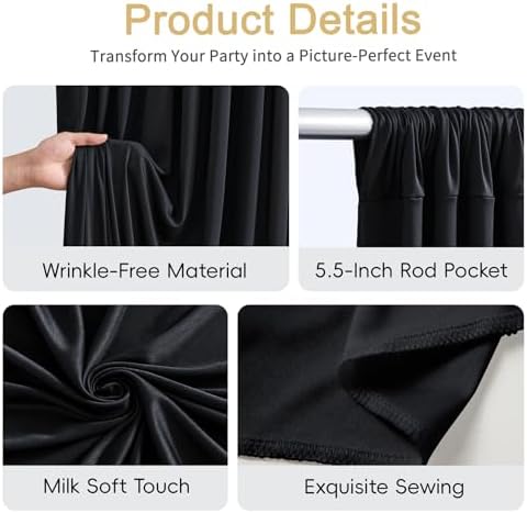 30x10ft Black Photo Backdrop Curtains for Parties Birthday Wrinkle Free Polyester Photoshoot Curtains Drapes Backdrop for Weddings Anniversary Graduation Stage Photography Background 6 Panels 5x10FT - Image 6