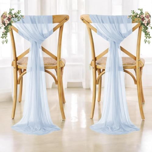 MDS Pack of 200 Chiffon Chair Sashes for Wedding & Event Décor - Baby Blue - Image 6