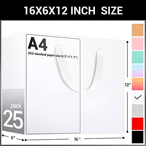 EUSOAR Exra Large Size Gift Wrap Bags, 25 Pack 16x6x12 inches White Paper Heavy Duty Bags with Handles, for Wedding, Grocery, Boutique, Retail, Business, Party Favors, Birthdays - Image 2