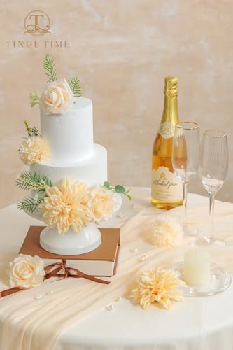 TINGE TIME 23pcs Artificial Wedding Flower Combo, Rose Dahlia Champagne - Image 4