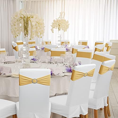 Babenest 50PCS Spandex Chair Sashes Bows with Buckle for Wedding Deco, Gold - Image 3