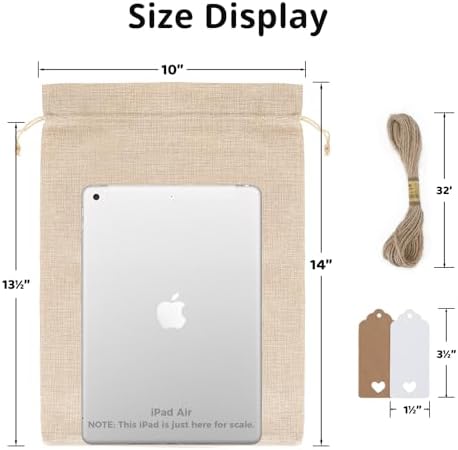 10x14” Burlap Bags, 30Pcs Gift Sacks- With Tags & Strings - Image 2