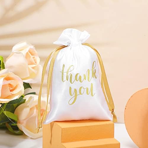 Roowest 4 x 6 Inch 100 Pcs Thank You Satin Gift Bags, White - Image 4