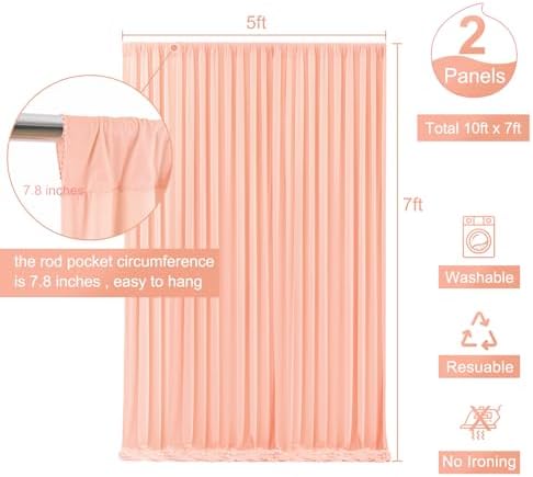 Peach Backdrop Curtain for Parties Baby Shower Wrinkle Free Peach Photo Curtains Backdrop Drapes Fabric Decoration for Wedding Birthday Party 5ft x 7ft,2 Panels - Image 6