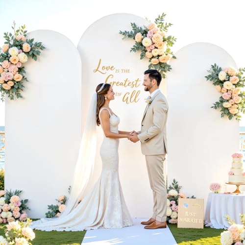 White and Blue Arch Cover 3 Set-7.2FT, 6.6FT, 6FT Arch Backdrop Cover Spandex Fitted 2-Color Fabric Stand Covers for Baby Shower Boy Birthday Party Graduation Banquet Photo Background Decorations - Image 4